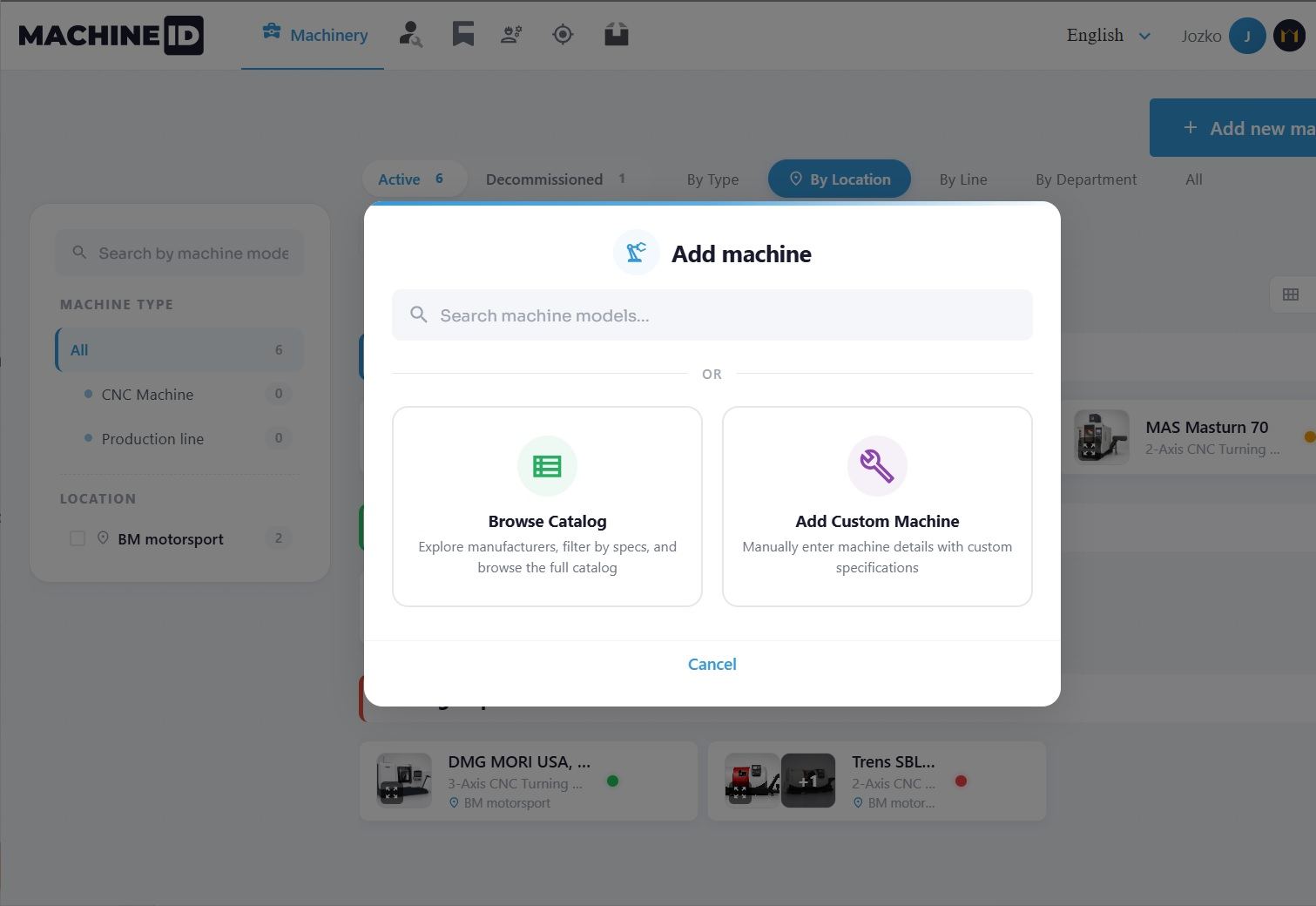 Add machine dialog