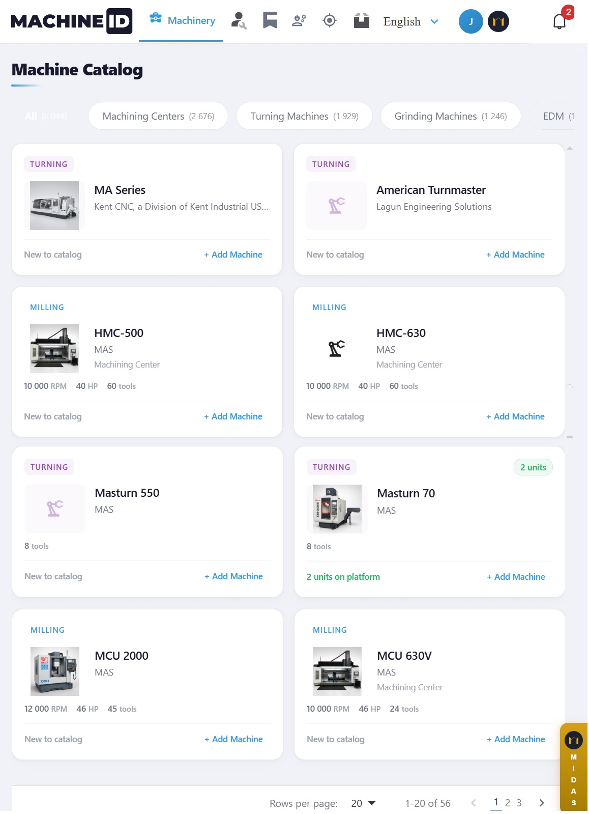 Machine catalog