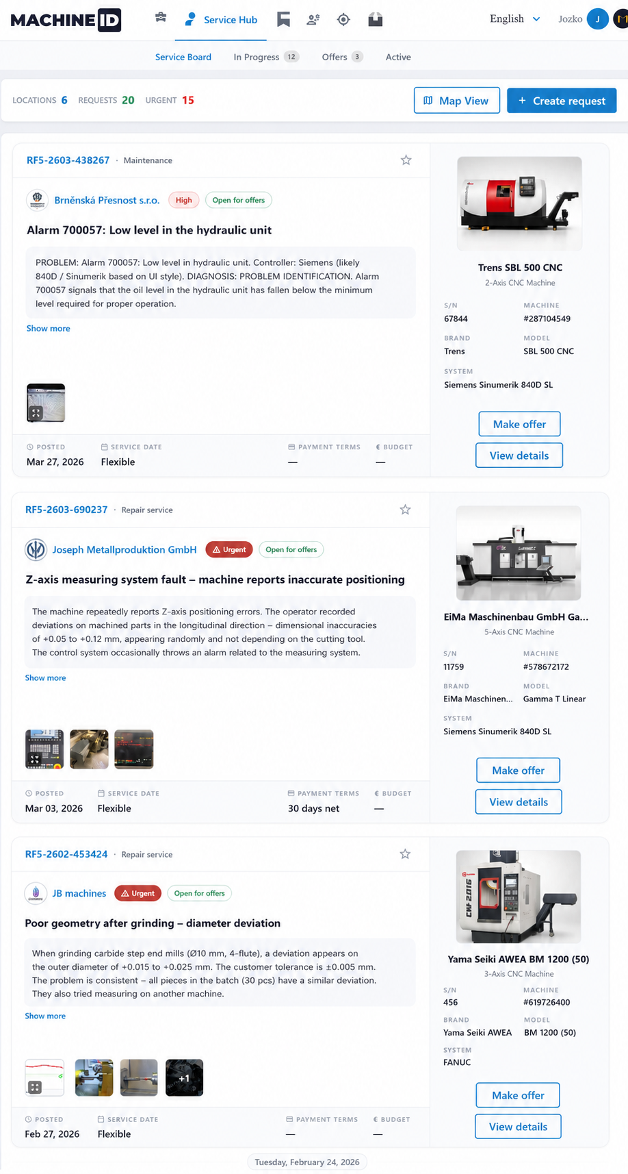 Service Requests, Board View